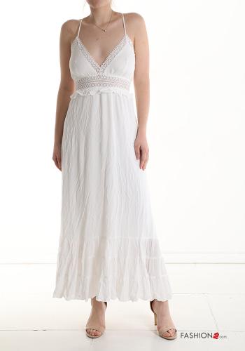sleeveless long lace trim Dress with v-neck