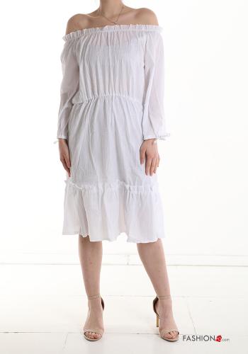 long sleeve knee-length Dress with flounces with elastic