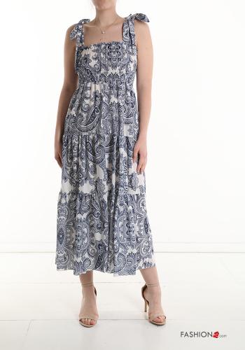Jacquard print sleeveless long Dress with flounces with elastic with bow