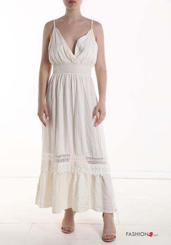 sleeveless long Dress with flounces with v-neck