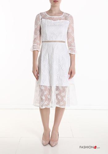 lace trim knee-length Dress 3/4 sleeve
