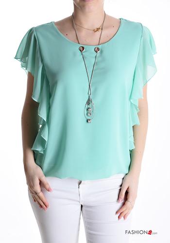 ruffle sleeve Blouse with necklace