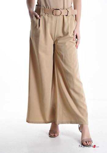 wide leg Trousers with belt with elastic with pockets