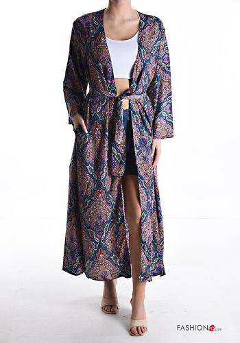 long Silk Cover up with pockets with fabric belt