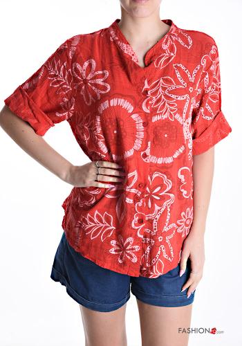 Camicia in Cotone con bottoni maniche a tre quarti