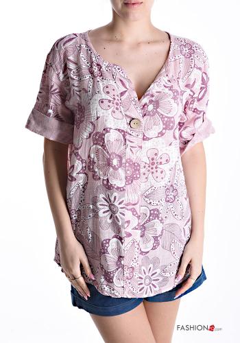 Blusa in Cotone maniche corte con bottoni - ph 1