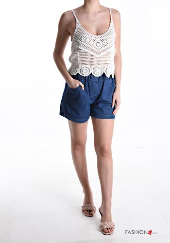 Embroidered knitted backless Cotton Top plunging neckline - ph 5