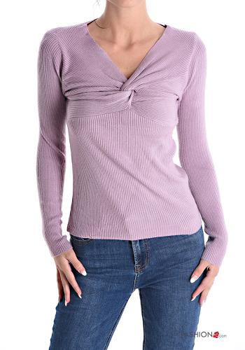 Maglione costine scollo a V