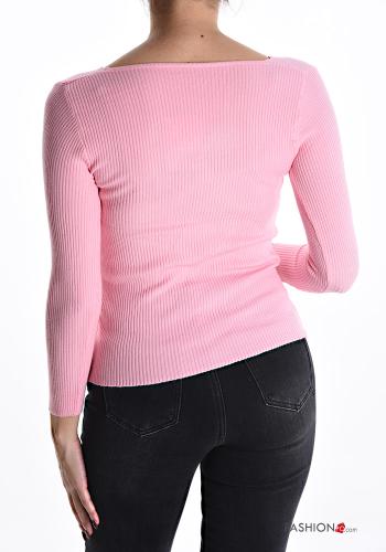 Camisola em jersey canelado curto gola V - ph 2