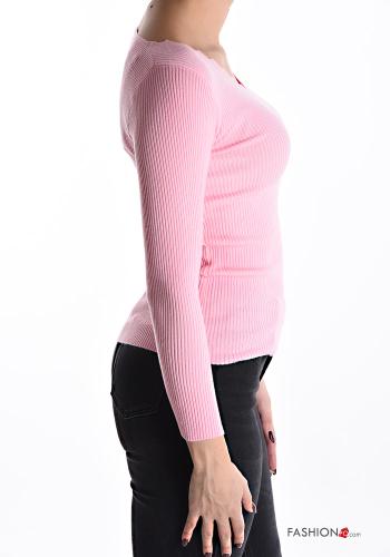 Camisola em jersey canelado curto gola V - ph 3