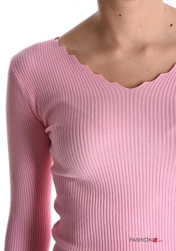 Camisola em jersey canelado curto gola V - ph 4