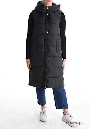 quilted Cotton Gilet with pockets with hood with zip