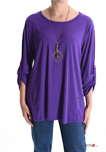 Blusa maniche a tre quarti con collana con bottoni - ph 1