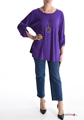 Blusa maniche a tre quarti con collana con bottoni - ph 5
