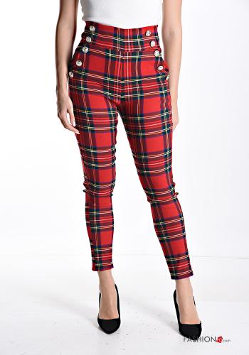 Tartan skinny Trousers with buttons with zip