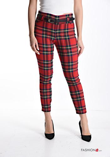 Pantalone skinny Fantasia tartan con cintura - ph 1