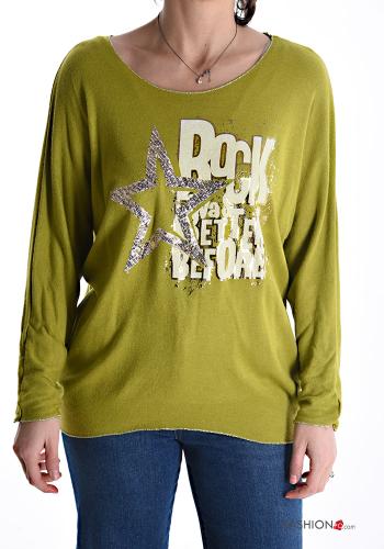 Lettering print Long sleeved top with sequins