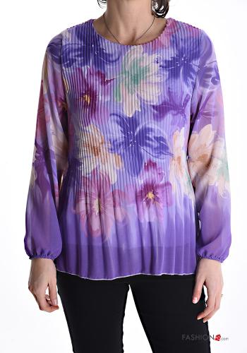Blumenmuster plissiert Bluse - ph 1