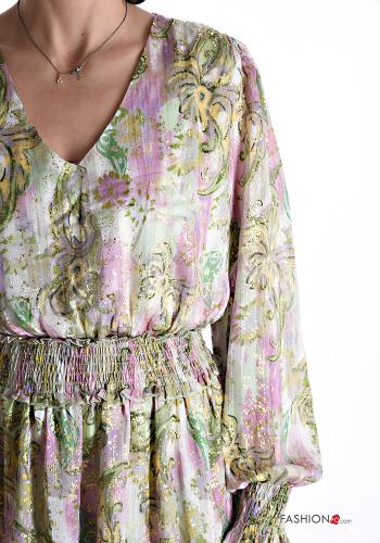Abito maniche lunghe Fantasia batik con balze scollo a V - ph 4