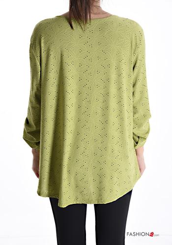 Blusa in pizzo sangallo maniche a tre quarti scollo a V con zip - ph 2