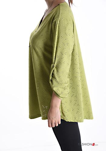Blusa in pizzo sangallo maniche a tre quarti scollo a V con zip - ph 3