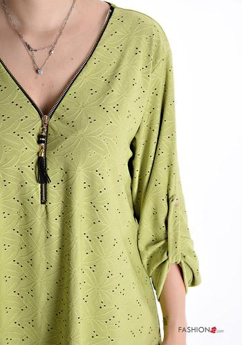 Blusa in pizzo sangallo maniche a tre quarti scollo a V con zip - ph 4