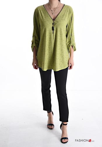 Blusa in pizzo sangallo maniche a tre quarti scollo a V con zip - ph 5