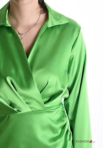 Satin mit kragen lange ärmel Kleid mit V-Ausschnitt - ph 4