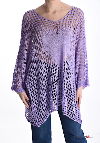 heart motif fishnet Sweater with v-neck