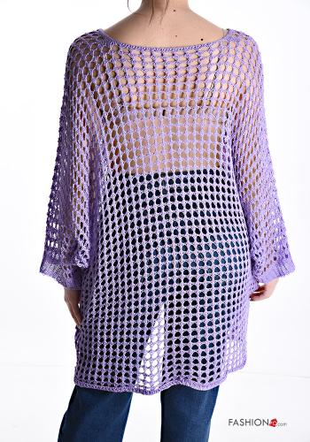heart motif fishnet Sweater with v-neck - ph 2