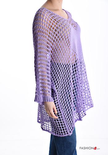 heart motif fishnet Sweater with v-neck - ph 3