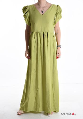 ruffle sleeve backless long Dress with buttons with split - ph 1