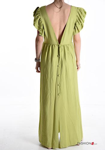 ruffle sleeve backless long Dress with buttons with split - ph 2