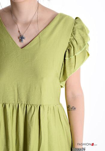 ruffle sleeve backless long Dress with buttons with split - ph 4