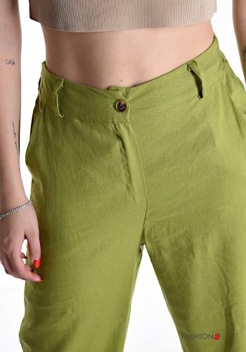 Pantalone in Lino lungo con tasche con bottoni con zip - ph 4