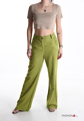 Pantalone in Lino lungo con tasche con bottoni con zip - ph 5