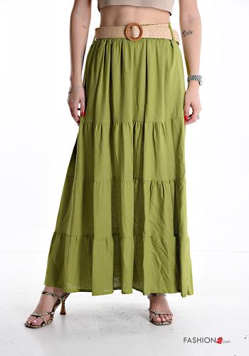 Gonna in Lino lungo con elastico con cintura con balze
