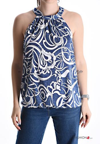 Top senza maniche scollato sulla schiena Fantasia floreale con fiocco - ph 1