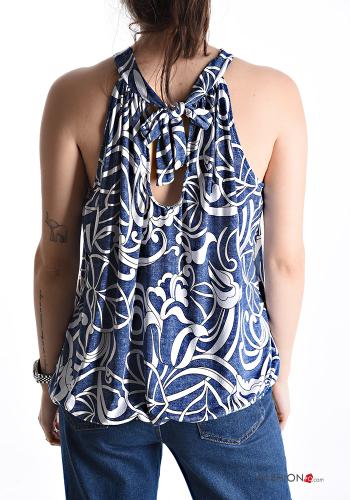 Top senza maniche scollato sulla schiena Fantasia floreale con fiocco - ph 2
