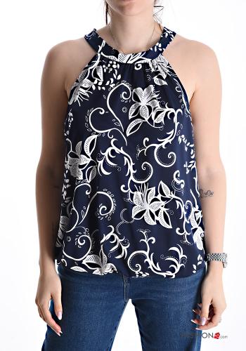 Top senza maniche scollato sulla schiena Fantasia floreale con fiocco - ph 1