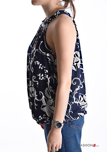 Top senza maniche scollato sulla schiena Fantasia floreale con fiocco - ph 3