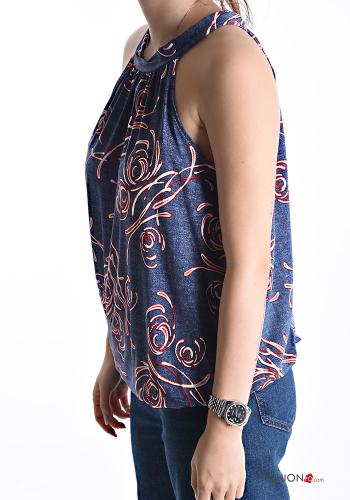 Top senza maniche scollato sulla schiena Fantasia astratta con fiocco - ph 3