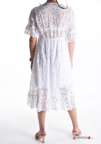 Abito in Cotone maniche volant pizzo maniche corte scollo a V - ph 2