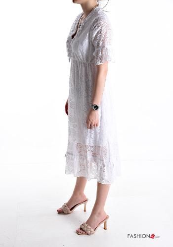 Abito in Cotone maniche volant pizzo maniche corte scollo a V - ph 3