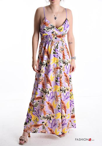 Robe longue ajustable à dos nu à Imprimé Floral avec élastique décolleté profond - ph 1