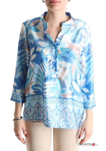 Blusa Fantasia stampata maniche a tre quarti con bottoni scollo a V - ph 1