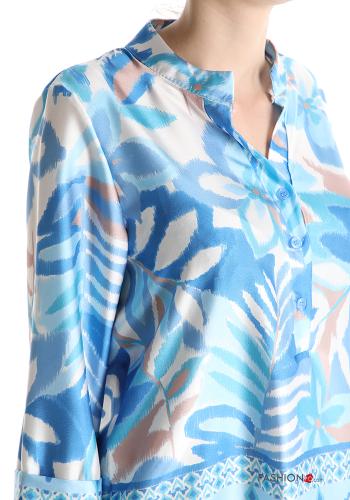 Blusa Fantasia stampata maniche a tre quarti con bottoni scollo a V - ph 4