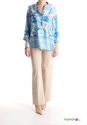 Blusa Fantasia stampata maniche a tre quarti con bottoni scollo a V - ph 5