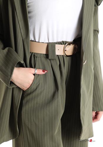 Striped Suit with pockets with elastic with lining with buttons with belt - ph 6