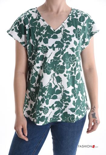 T-shirt manga curta Floral gola V - ph 1